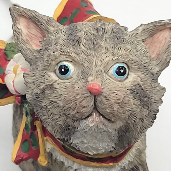 Kitty Cat Blue Eyes Gray Tabby Christmas Holiday Tree Ornament Resin ME Ink - Picture 4 of 9